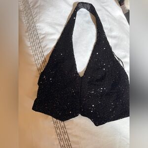 Zara Black Sequin Halter Top
